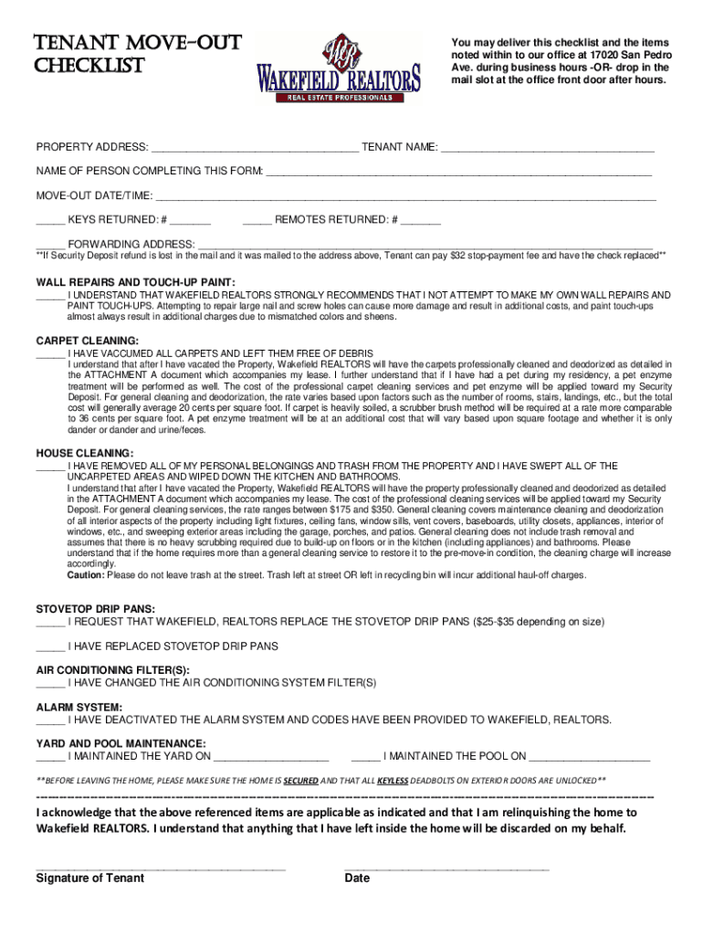 Move Out Checklist Your Place Property Management  Form