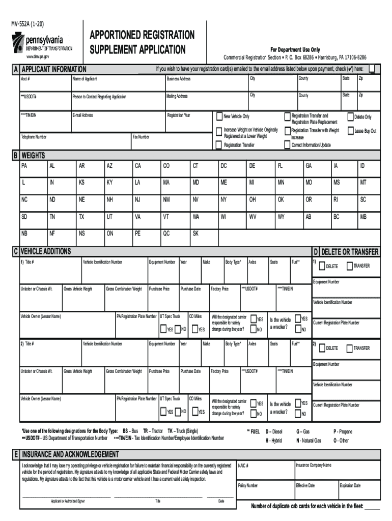  PennDOT Form MV 552A Cloudfront Net 2020-2024