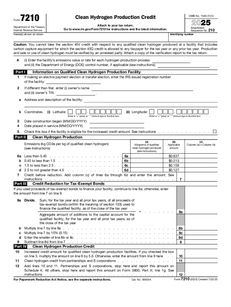 Form 7210 Clean Hydrogen Production Credit