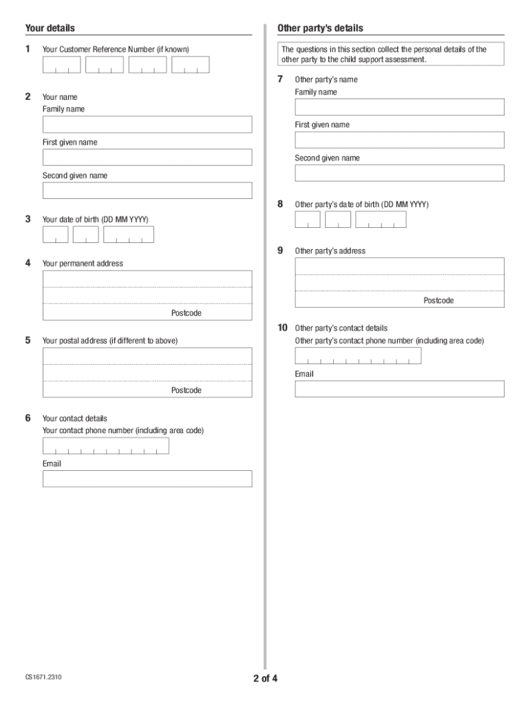  Ending a Child Support Assessment Form CS1671 2023-2024