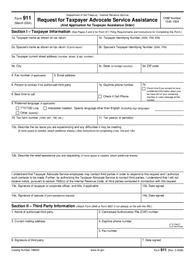  Form 911 Request for Taxpayer Advocate Service 2024