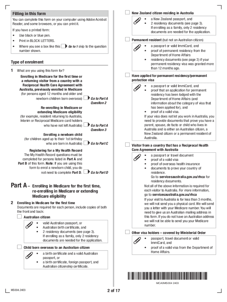  Medicare Enrolment Form MS004 2024