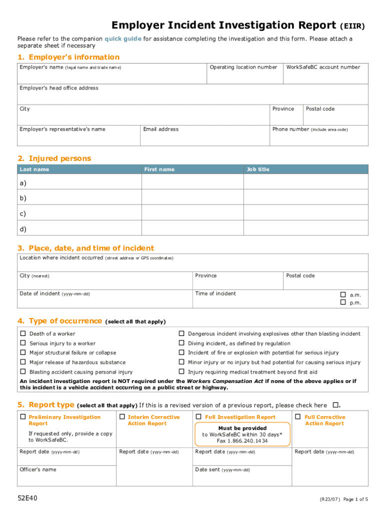  Employer Incident Investigation Report EIIR 2023-2024