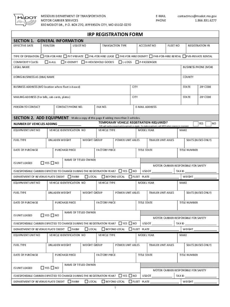  Fillable Missouri Department of Transportation PDF 2023-2024