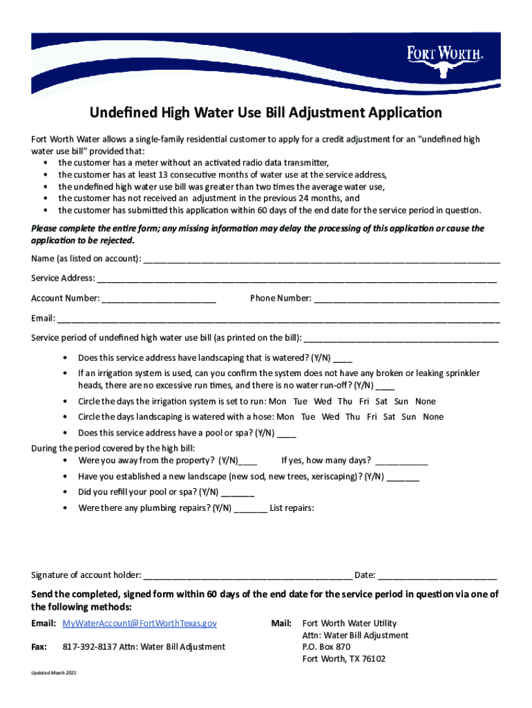  Undefined High Water Use Bill Adjustment Application 2021-2024