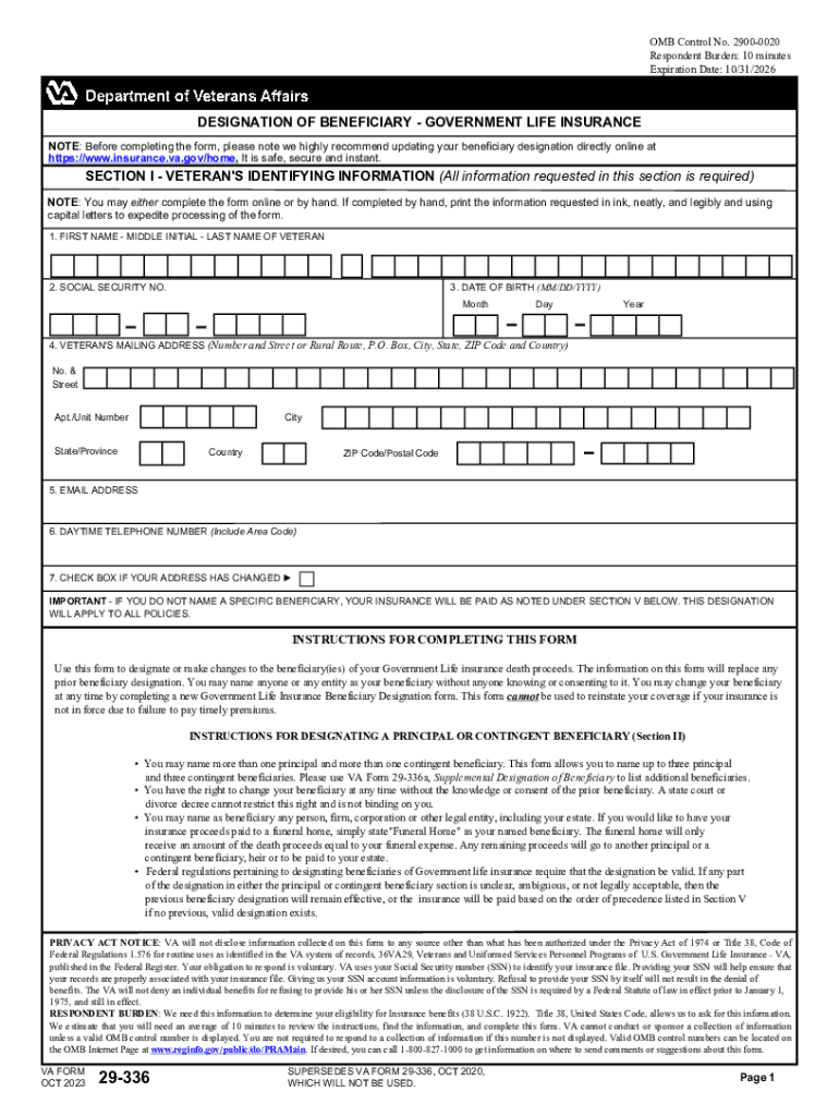  VA Form 29 389 Veterans Benefits Administration 2023-2024