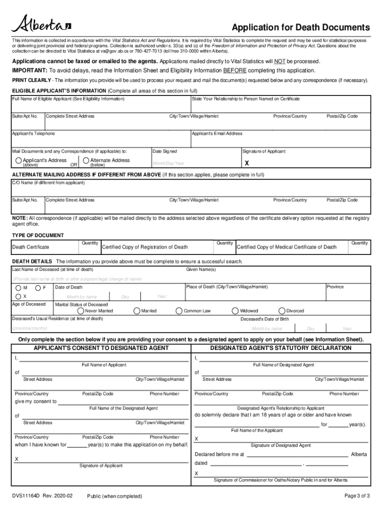  Application for Death Certificate or Death Registration 2020-2024