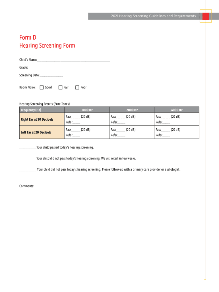 Form D Hearing Screening Form