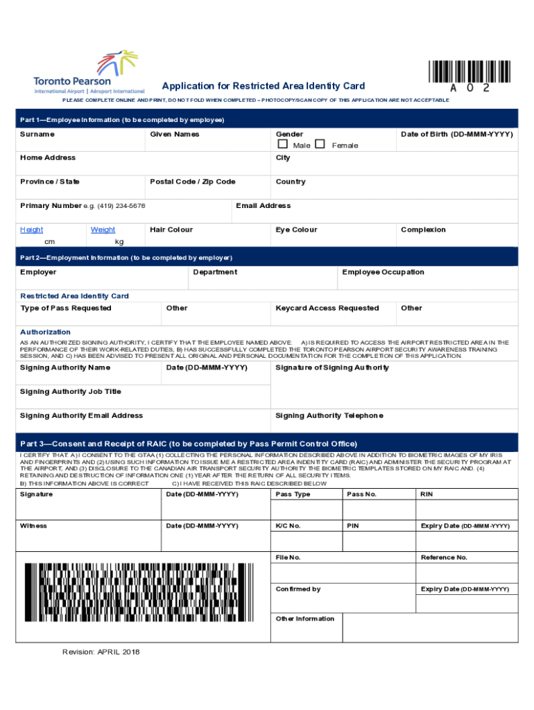  Restricted Area Identity Card YOW 2018-2024