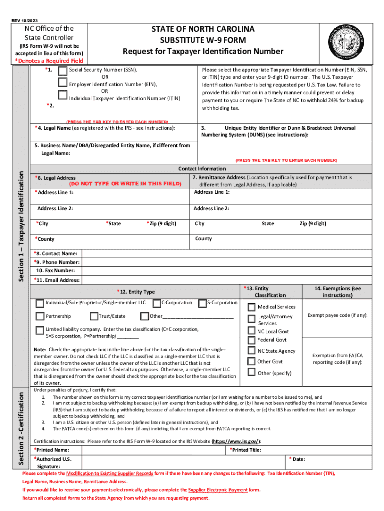  Fillable SUBSTITUTE W 9 FORM Request for Taxpayer 2023-2024