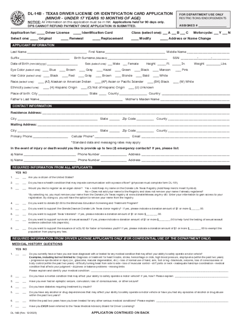  TX DL 14B Fill and Sign Printable Template 2023-2024