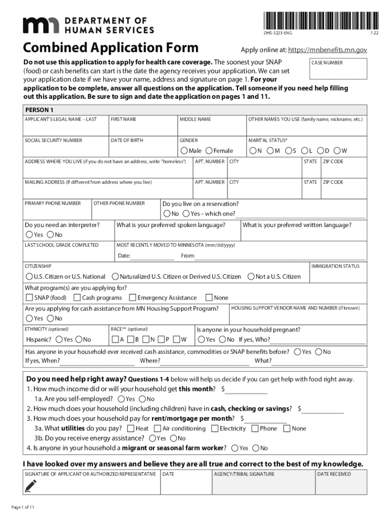  DHS 5223 ENG MDHS Combined Application Form Form PDF 2022-2024