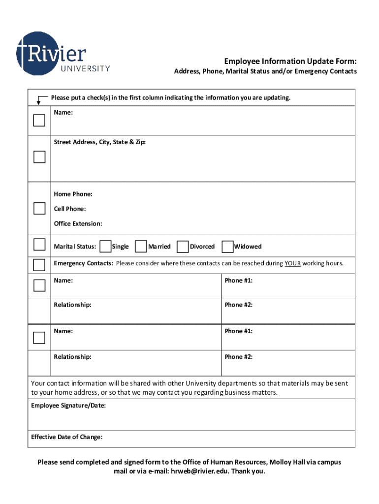  Employee Information Update Form 2021-2024