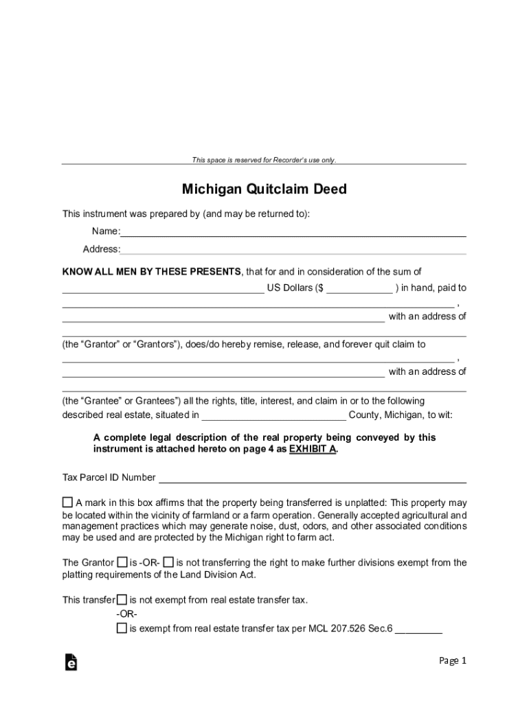  Michigan Quitclaim Deed 2023-2026