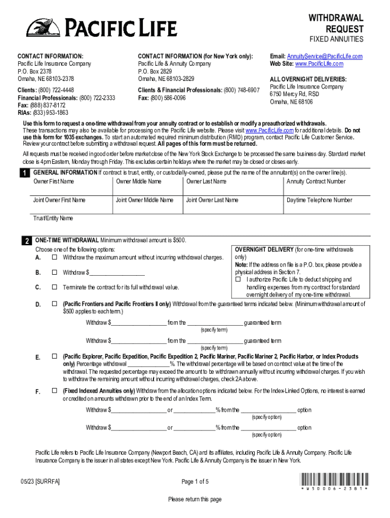  Withdrawal Request Annuities PacificLife Com 2023-2024