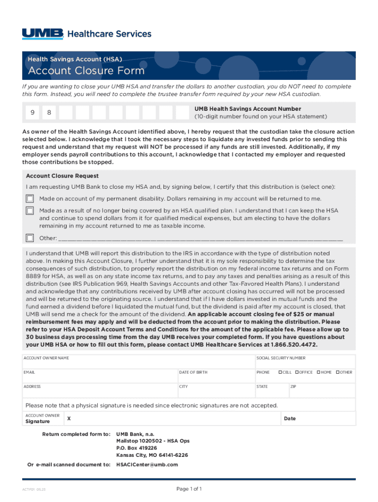  UMB HSA Transfer of Assets Form 2023-2024