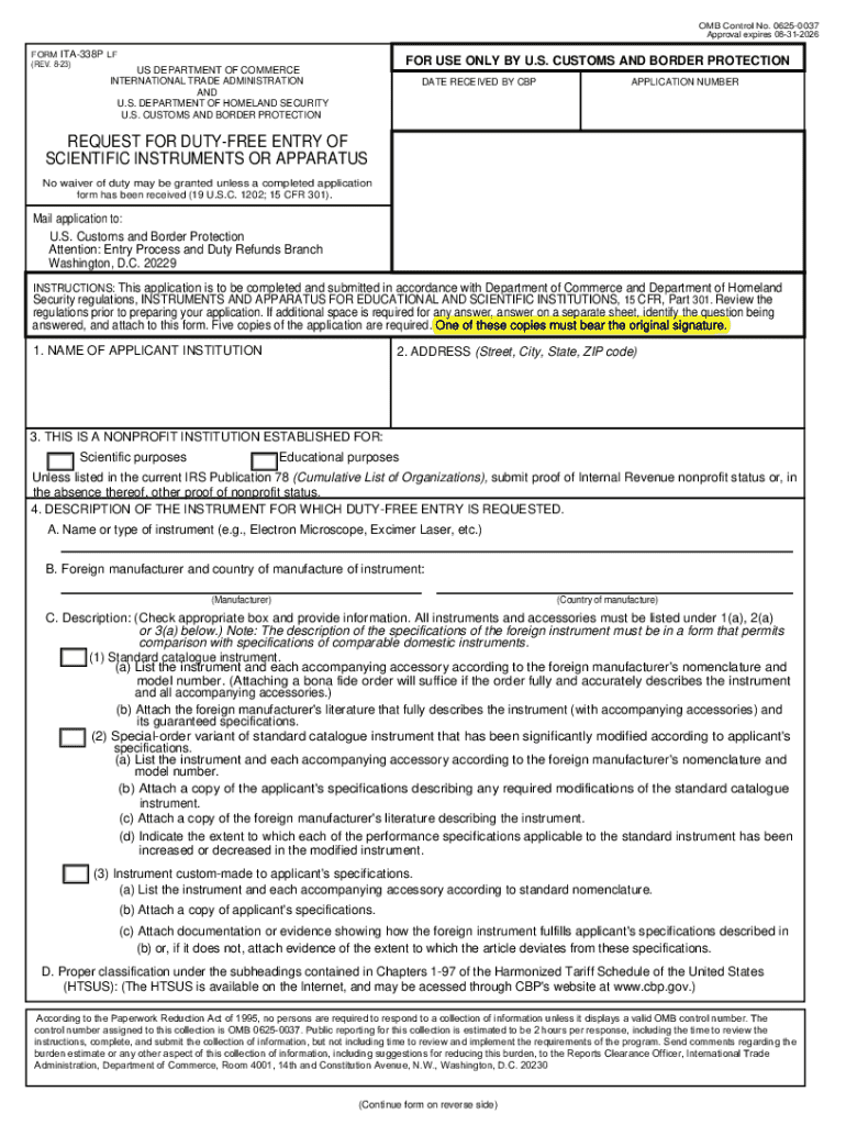  Request for Duty Entry of Scientific Instruments Import 2023-2024