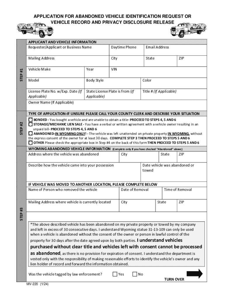  Request for Abandoned Motor Vehicle Certification 2024