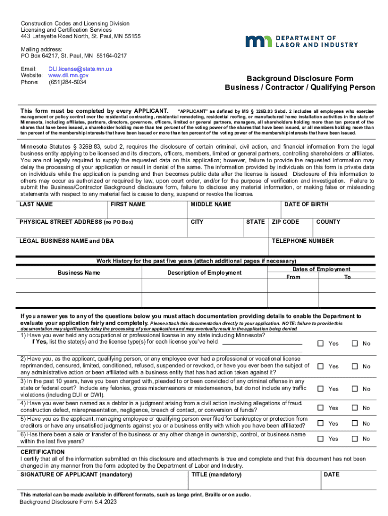  Background Disclosure Form 2023-2024