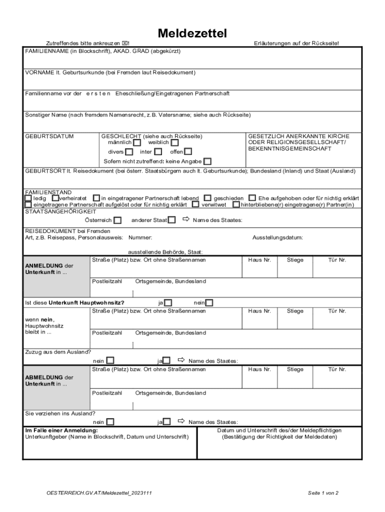  Fillable Meldezettel FAMILIENNAME Oder NACHNAME in 2023-2024