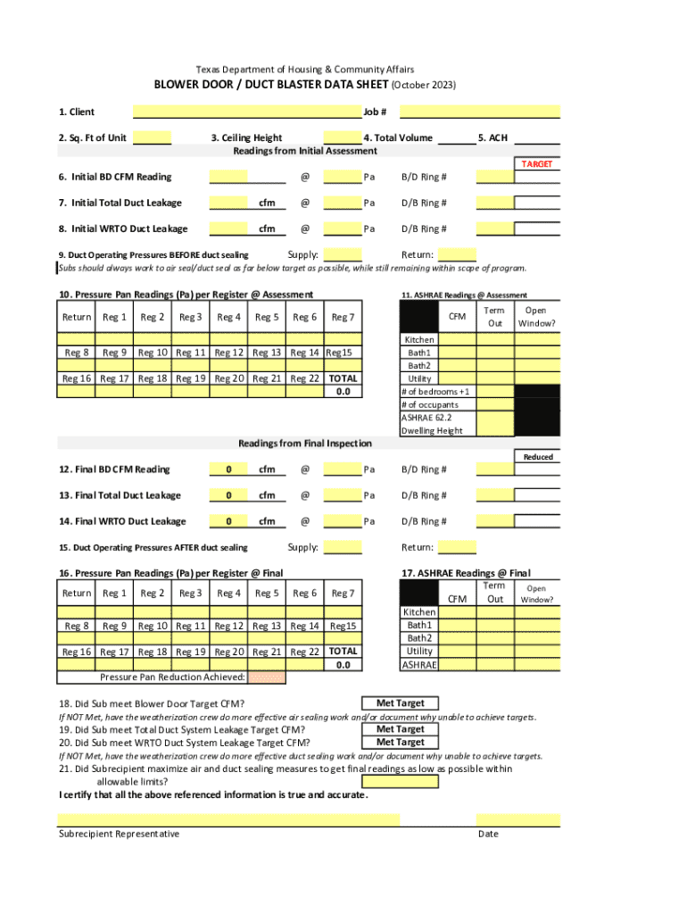  Blower DoorDuct Blaster Form 2023-2024