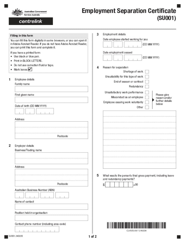 Employment Separation Certificate  Form