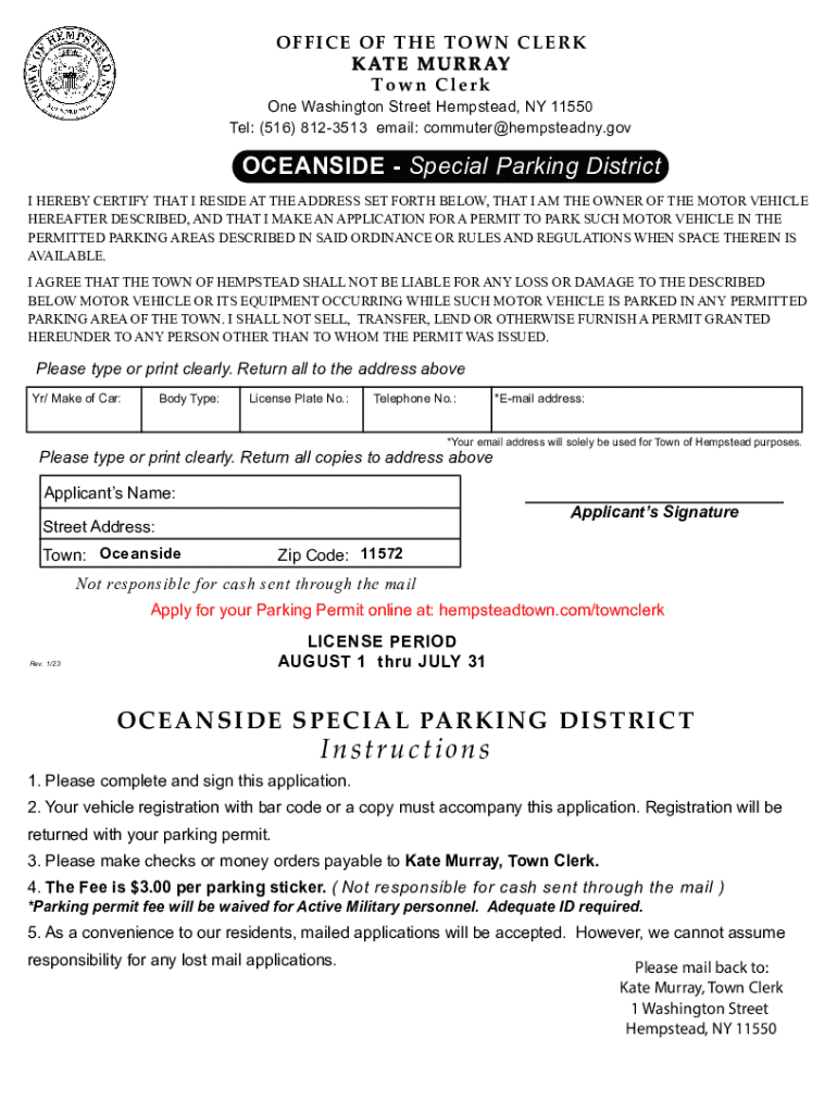  Oceanside LIRR Parking Application 2023-2024