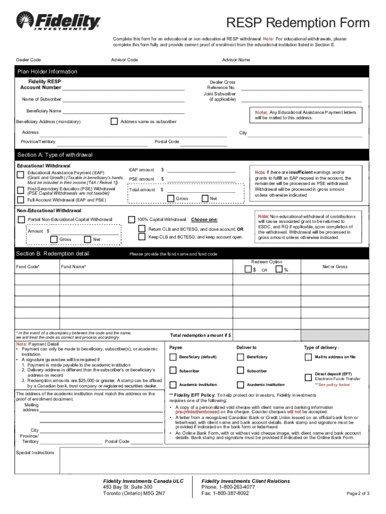  RESP Redemption Form RESP Redemption Form 2024