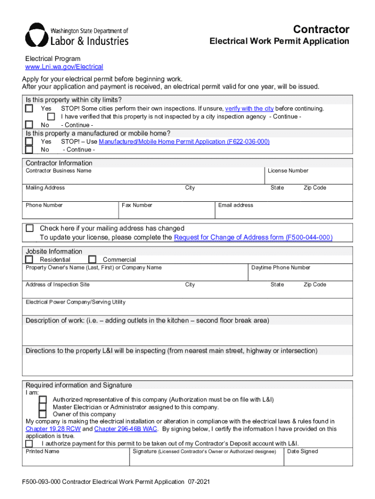  Contractor Electrical Work Permit Application F500 093 000 Contractor Electrical Work Permit Application F500 093 000 2021-2024