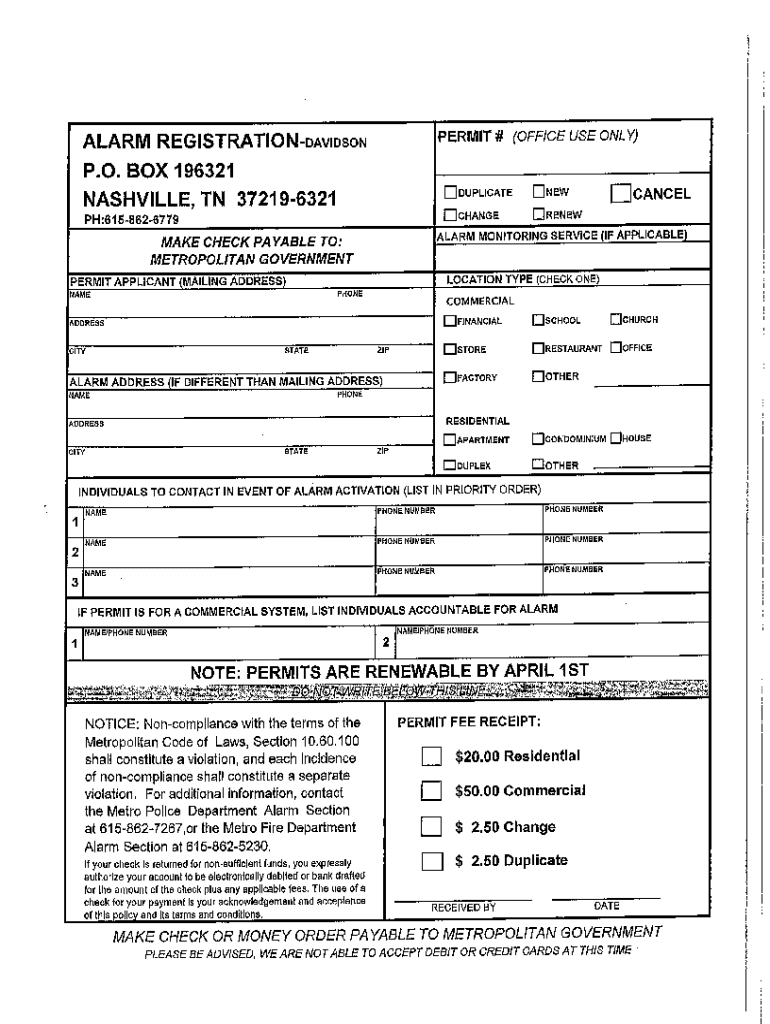  PERMIT # OFFICE USE ONLYALARM REGISTRATION METRO 2017-2024