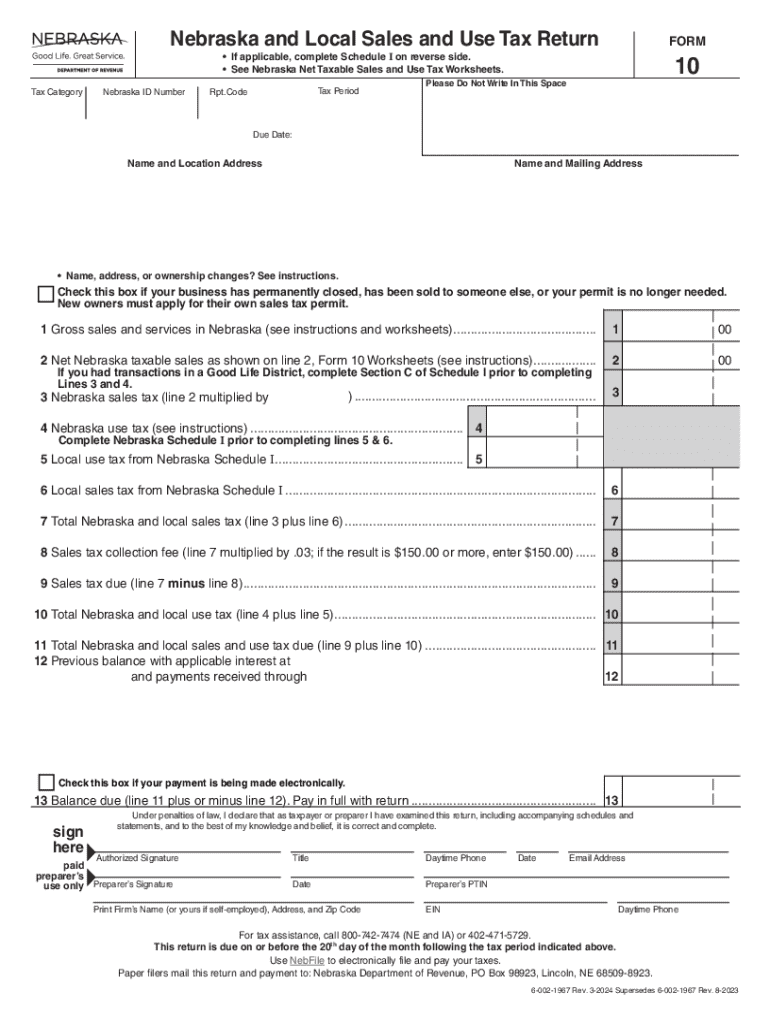 Nebraska Sales and Use Tax Return Form 10