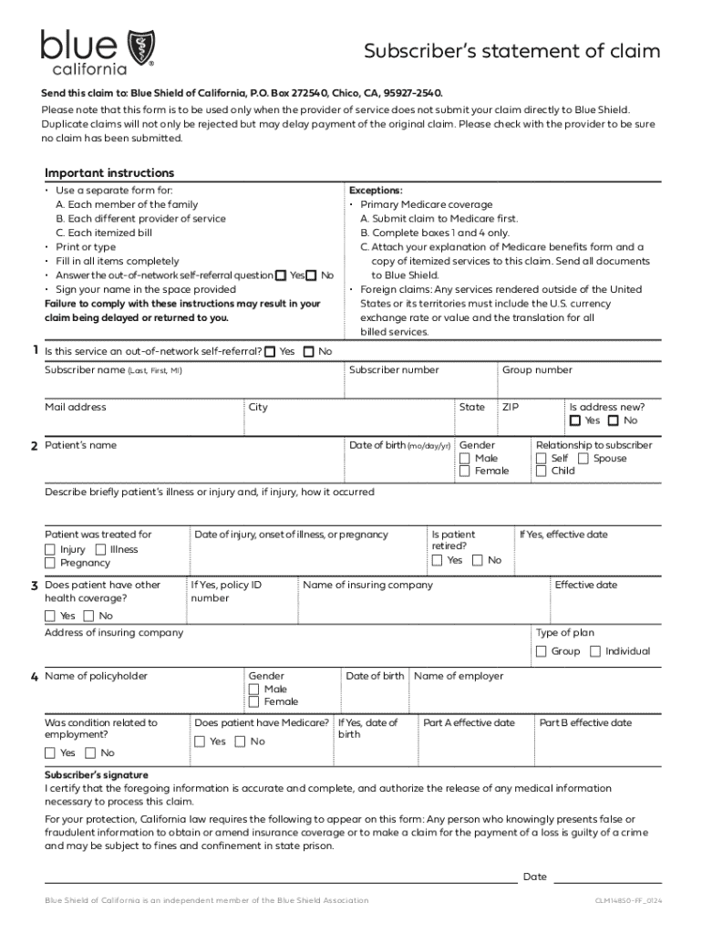 Subscriber S Statement of Claim Send This Claim to 2024