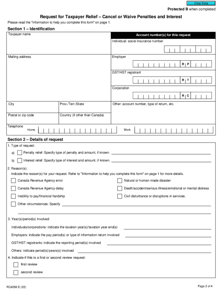 Request for Taxpayer ReliefCancel or Waive Penalties and  Form