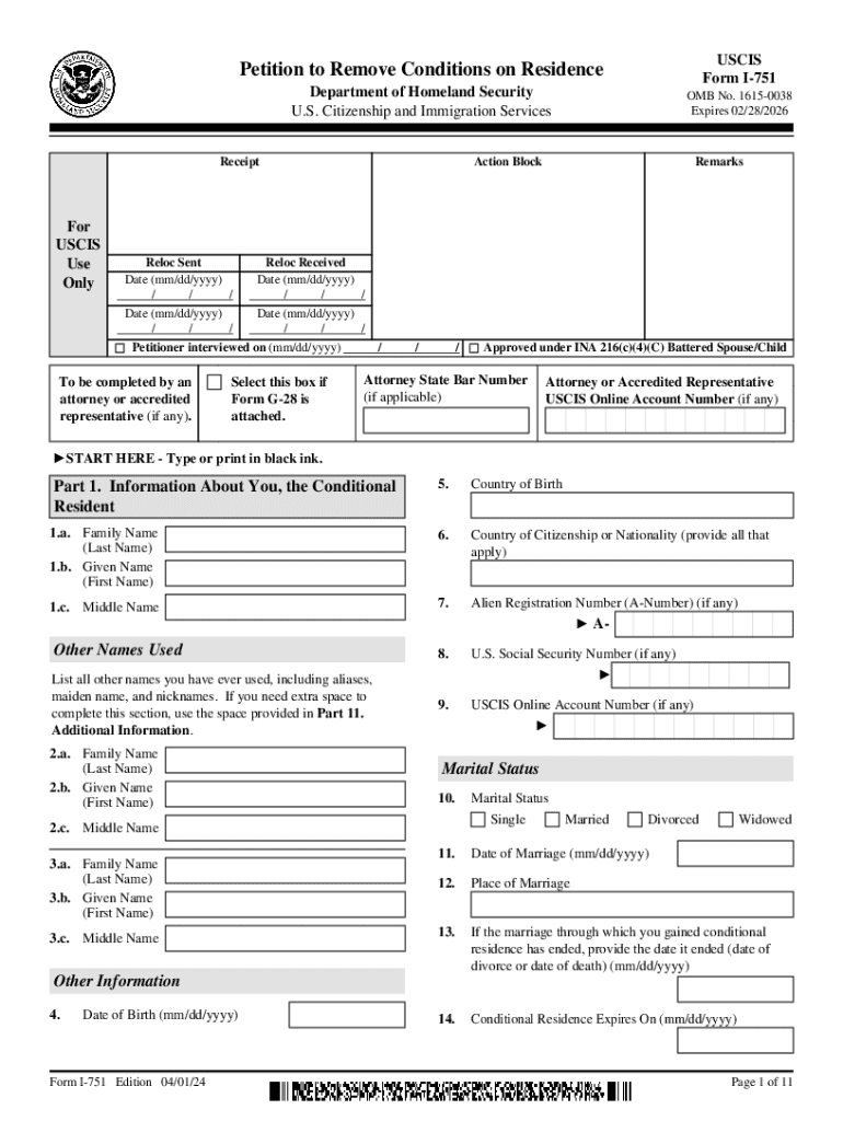 Form I 751 Petition to Remove Conditions on Residence