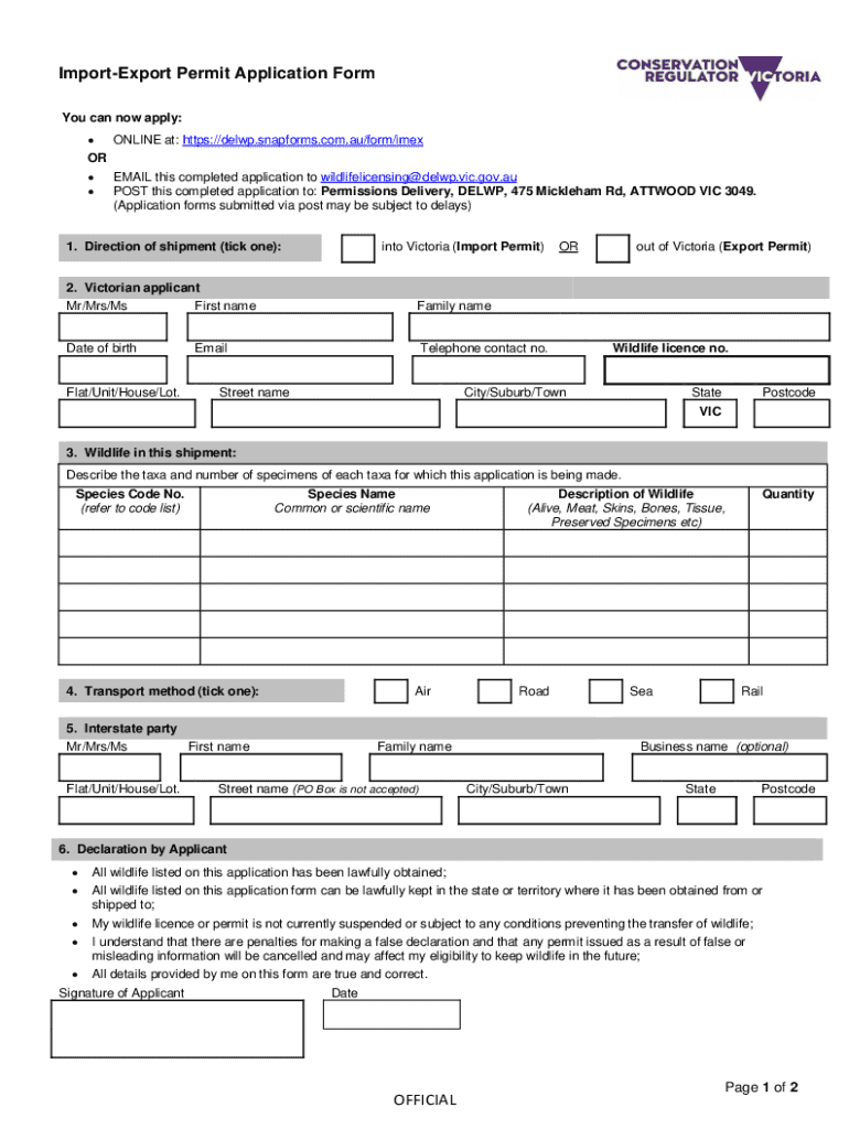  Import Export Permit Application Form Victorian Government 2022-2024