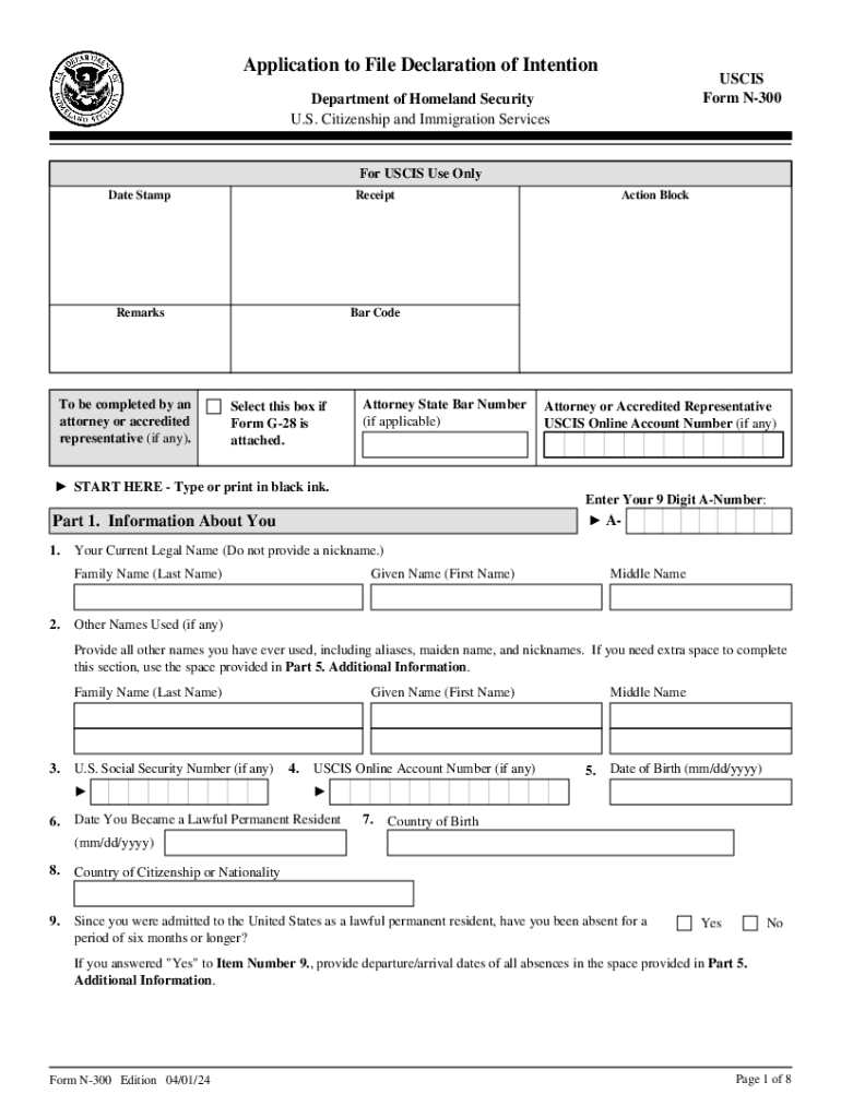 Update to Form N 300, Application to File Declaration of