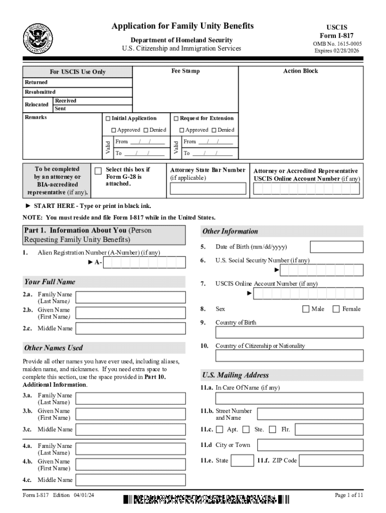 Form I 817, Application for Family Unity Benefits Application for Family Unity Benefits