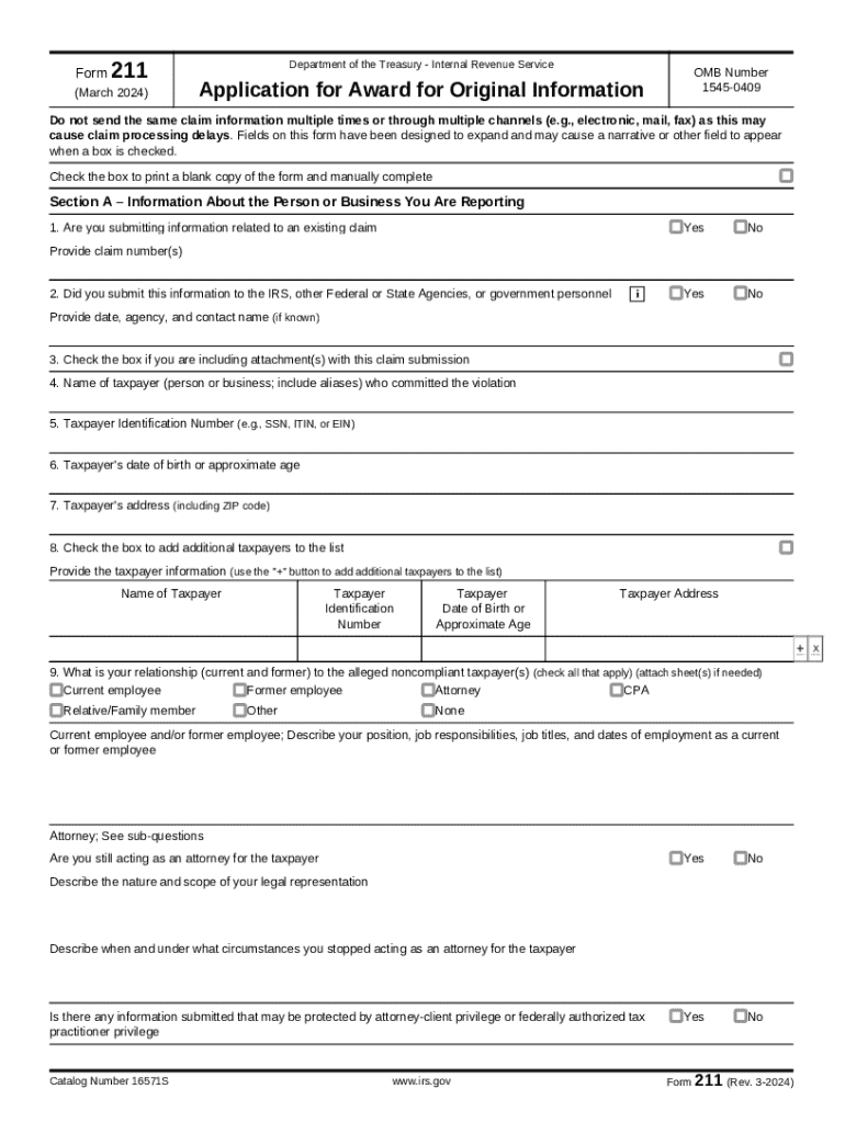 Form 211 Rev 3 Application for Award for Original Information