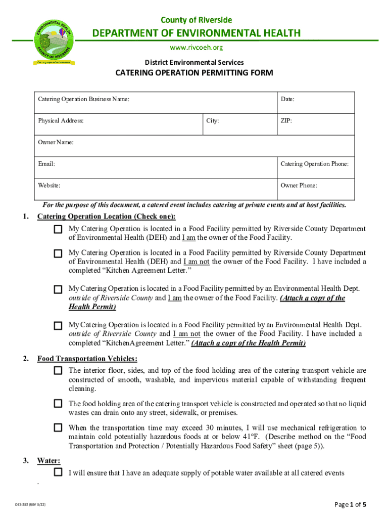 Catering Operation Application Packet  Form