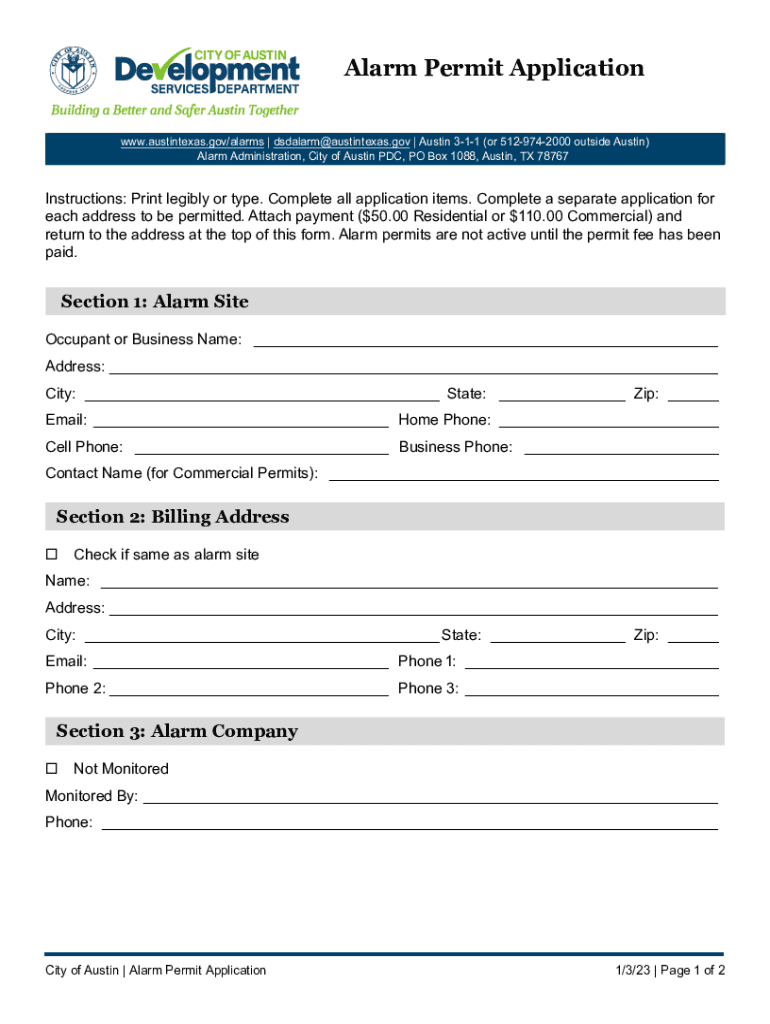  Austin Police Department Alarm Permit Application 3 Alarm 2023-2024