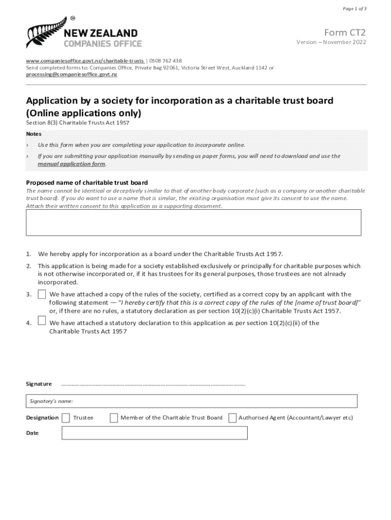 Charitable Trust Board Incorporation Application  Form
