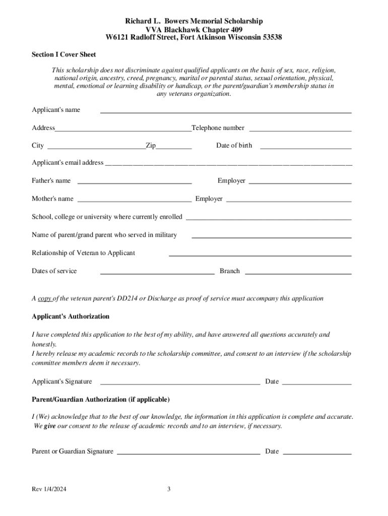  Richard L Bowers Memorial Scholarship Application 2024-2026