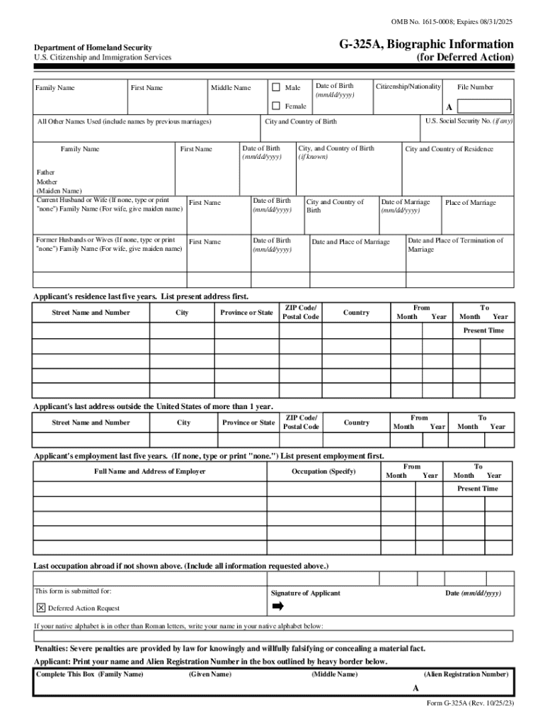 Form G 325A, Instructions for Biometric Information for
