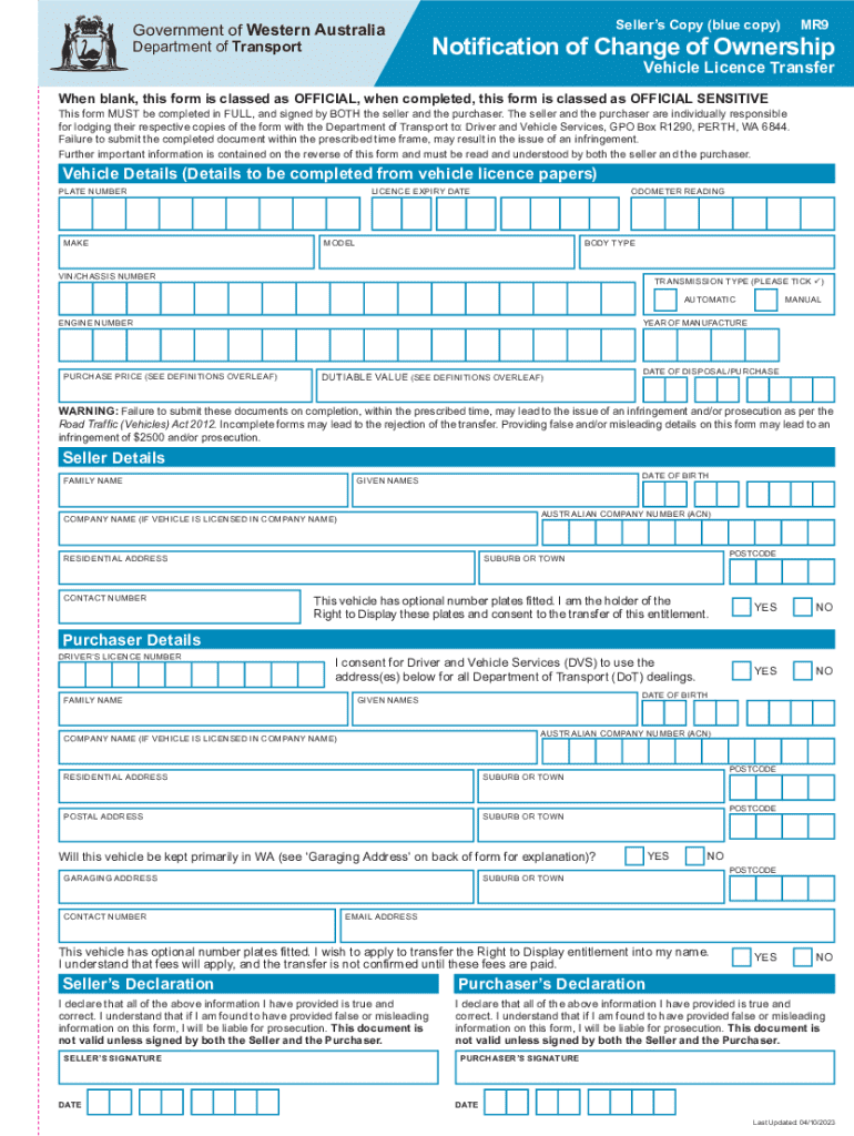  Motor Vehicle Transfer Wa Form Fill Out and 2023