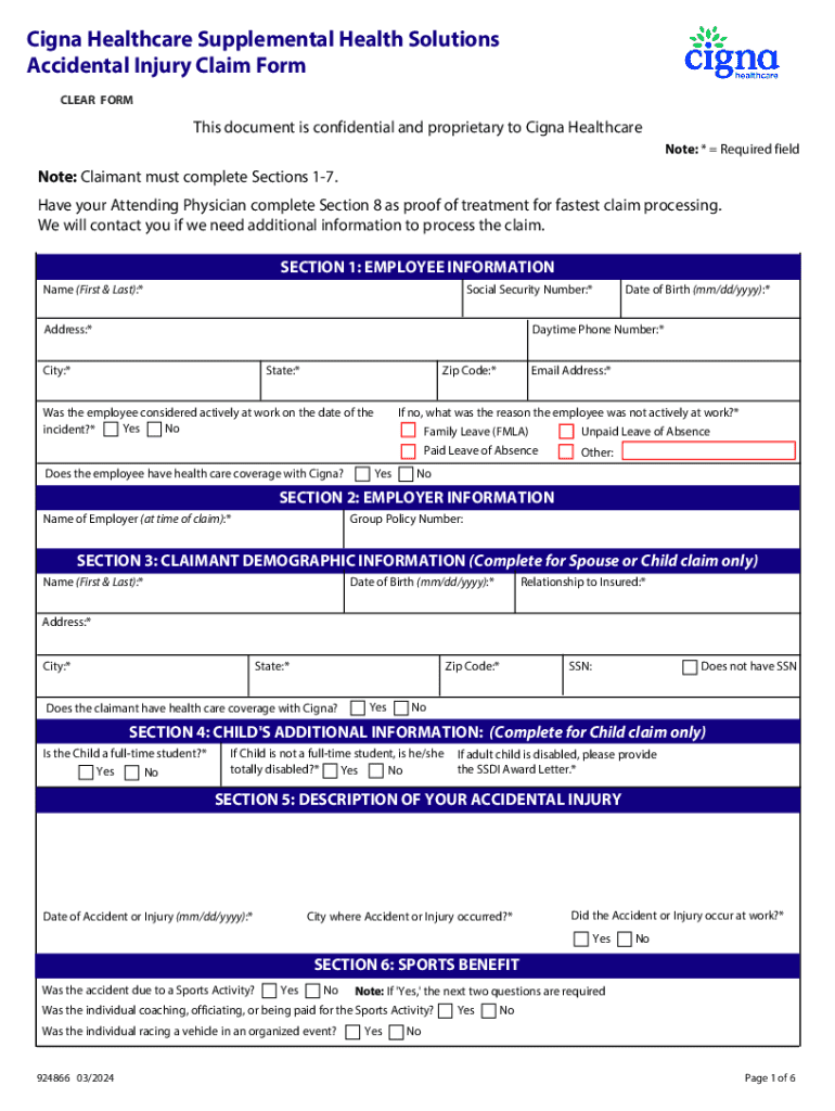 Cigna Accidental Injury Claim Form