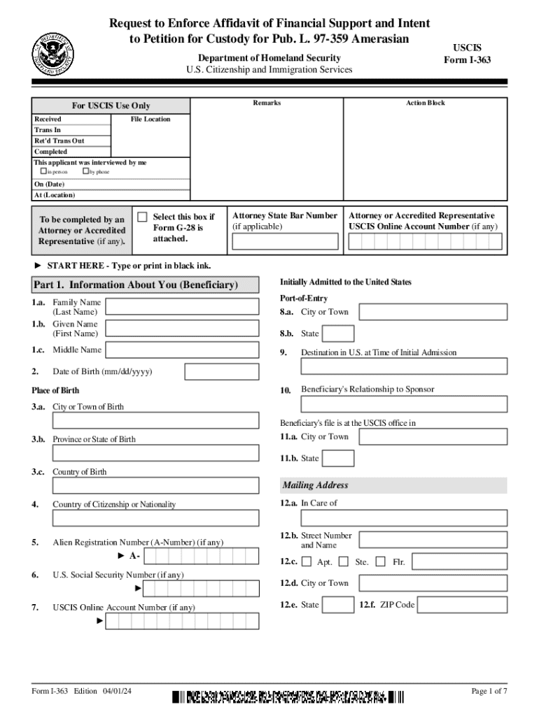  Update to Form I 363, Request to Enforce Affidavit of 2024
