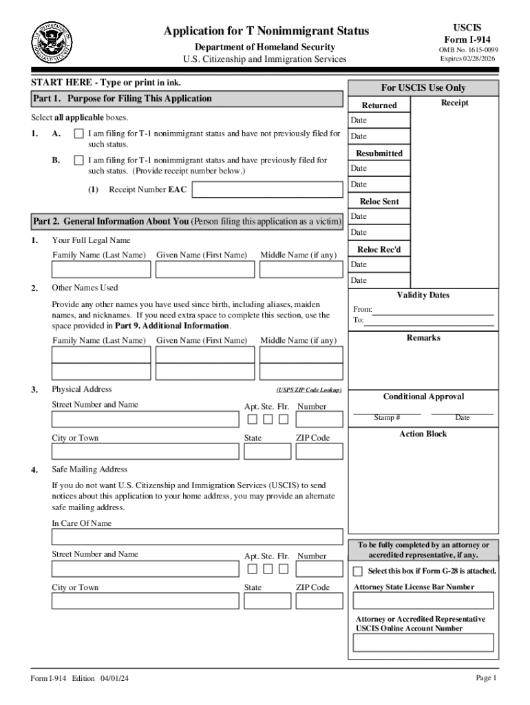  Form I 914, Instructions for Application for T Nonimmigrant 2024