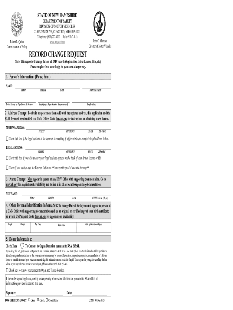 STATE of NEW HAMPSHIRE DEPARTMENT of SAFETY DIVIS  Form
