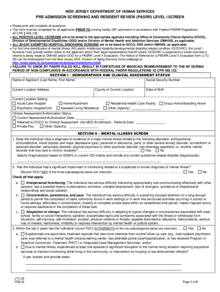  Pre Admission Screening and Resident Review State of 2022-2024