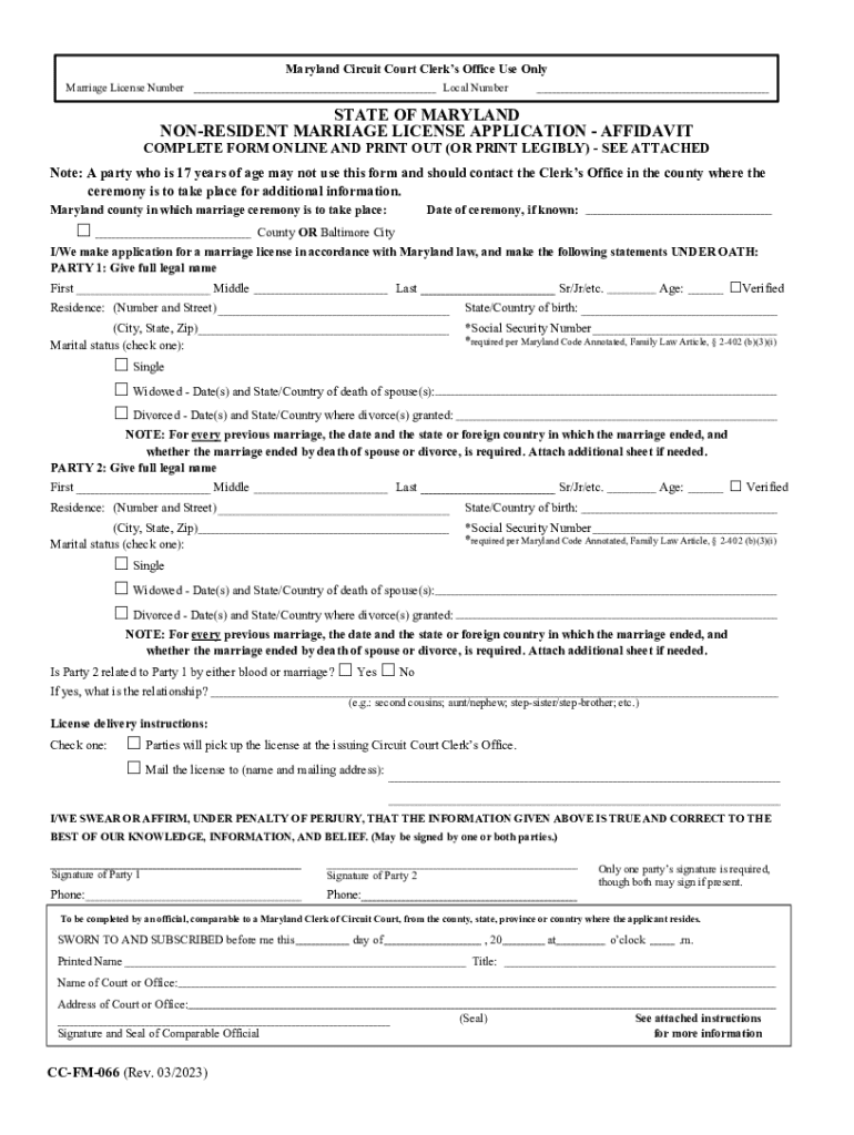Marriage LicensePrince George&#039;s County Judicial, MD  Form